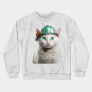 Cute Cat with Green Hard Hat catswithhardhats Crewneck Sweatshirt